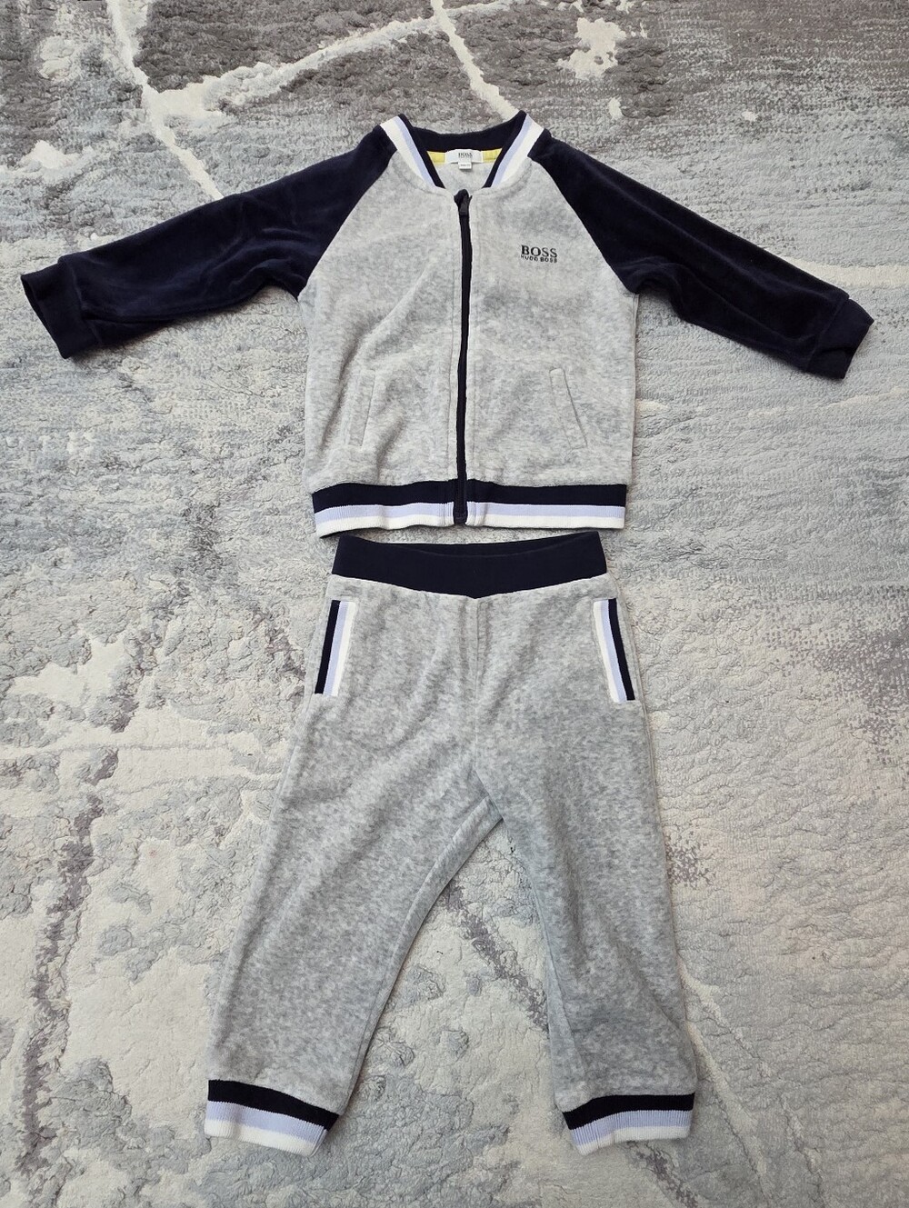 BOSS Grey & Navy Velour Jogger Set
